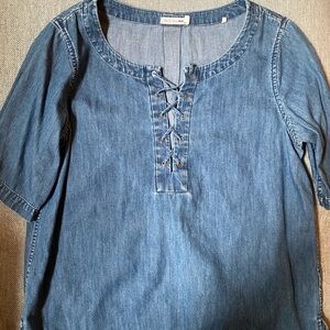 rag & bone Blue Lace-Up Denim Blouse